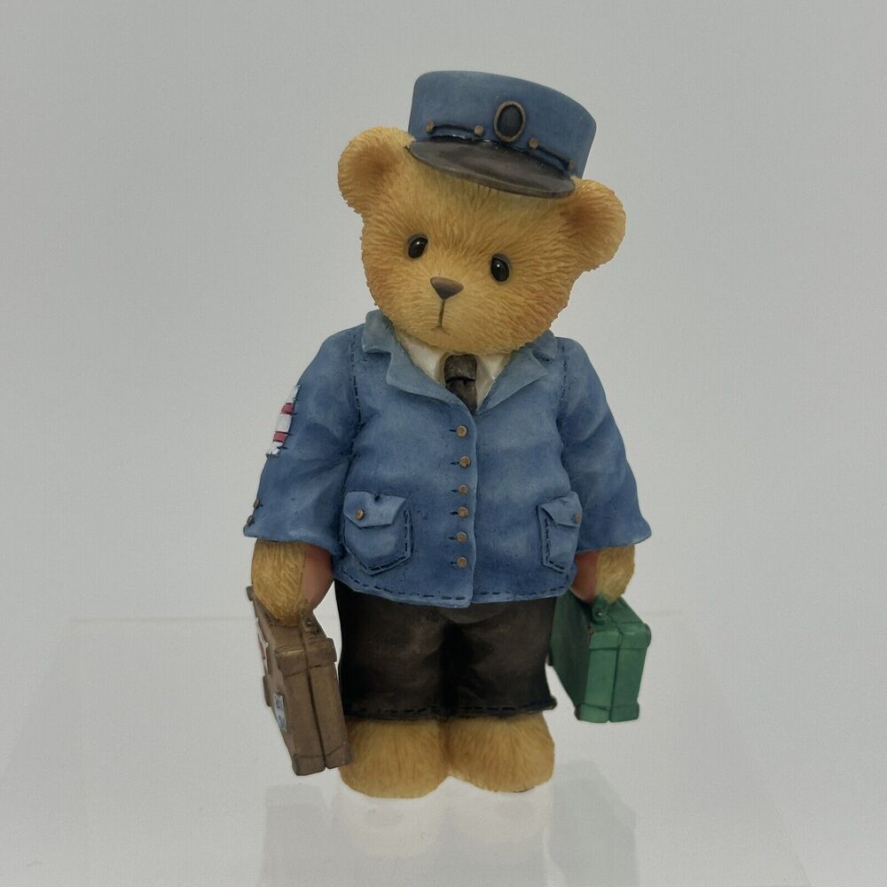 Cherished Teddies Lloyd Train 1997 Club Member Figurine CT003 Green Suitcase VTG